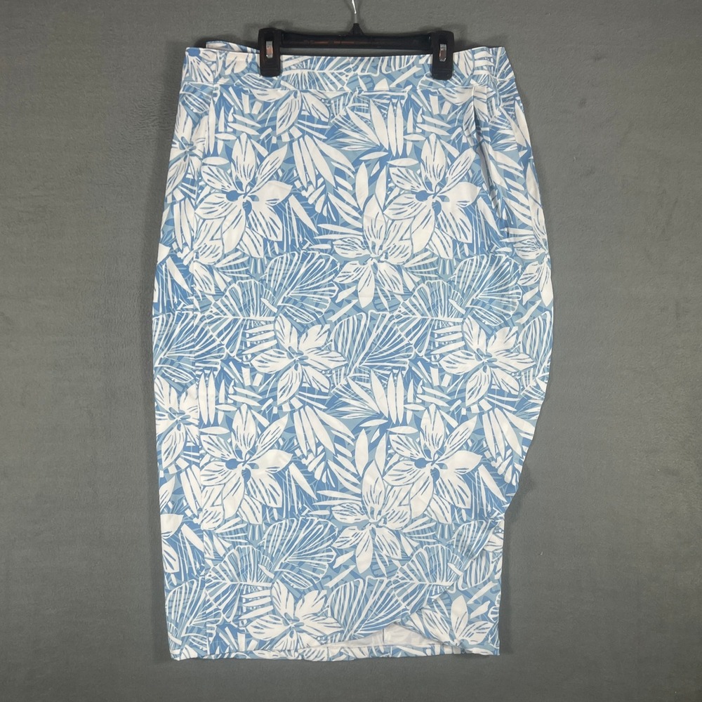 RipSkirt Hawaii Womens Wrap Skirt Medium Blue White Floral Tropical Length 3